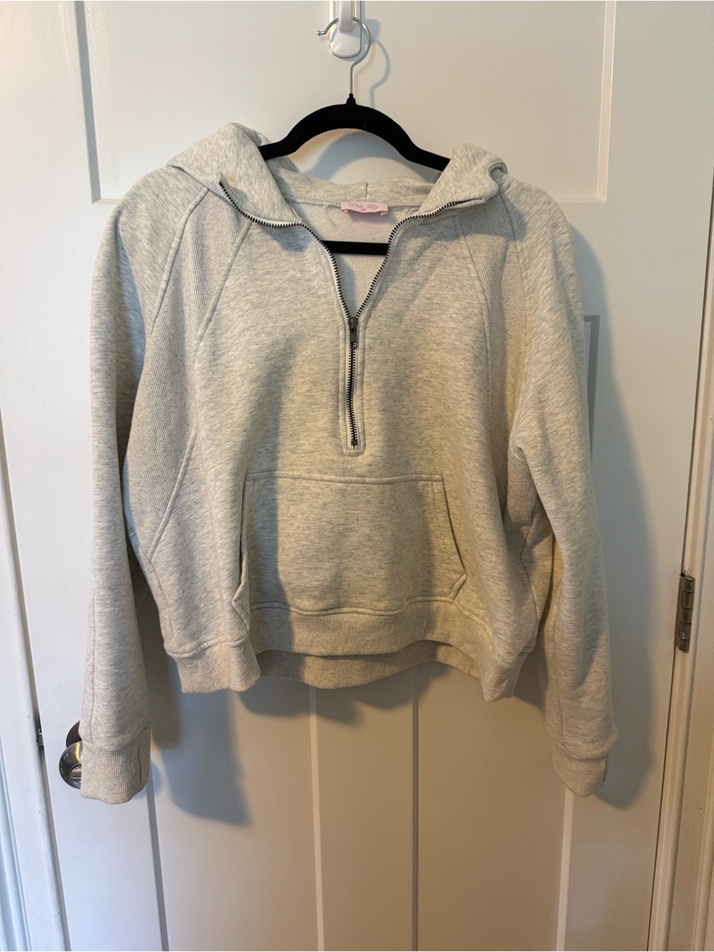 Pink Lily Light Gray V-Neck Half-Zip Sweatshirt